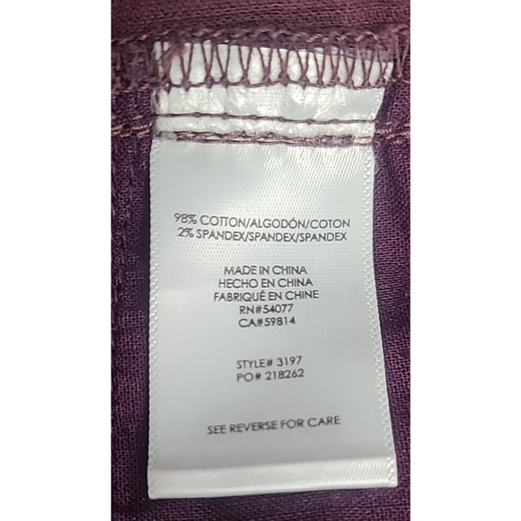 Cabi Brushed Corduroy Skinny Pants #3197 Women's 16 Purple Wine Plum Pockets - Picture 5 of 5